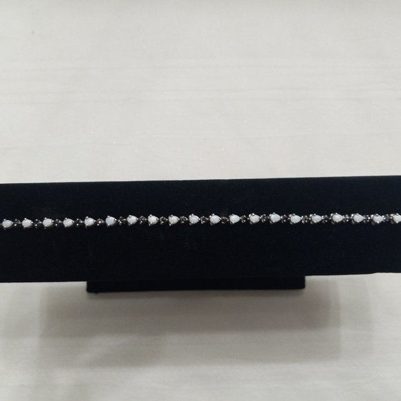 Sterling Silver Bracelet with Opals and Blue Rhinestones - Picture 2 of 14